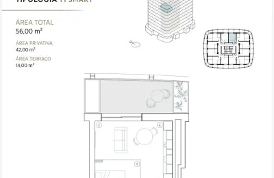 T1 Smart com Varanda e Vista para o Lago – Lake Towers, Arca d'Água